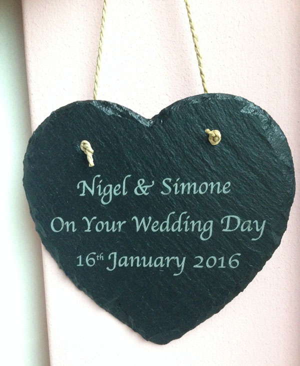 personalised slate wedding heart