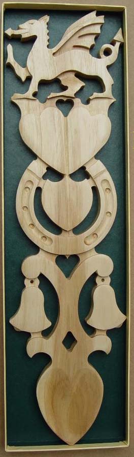 large dragon welsh love spoon engraved in gift box