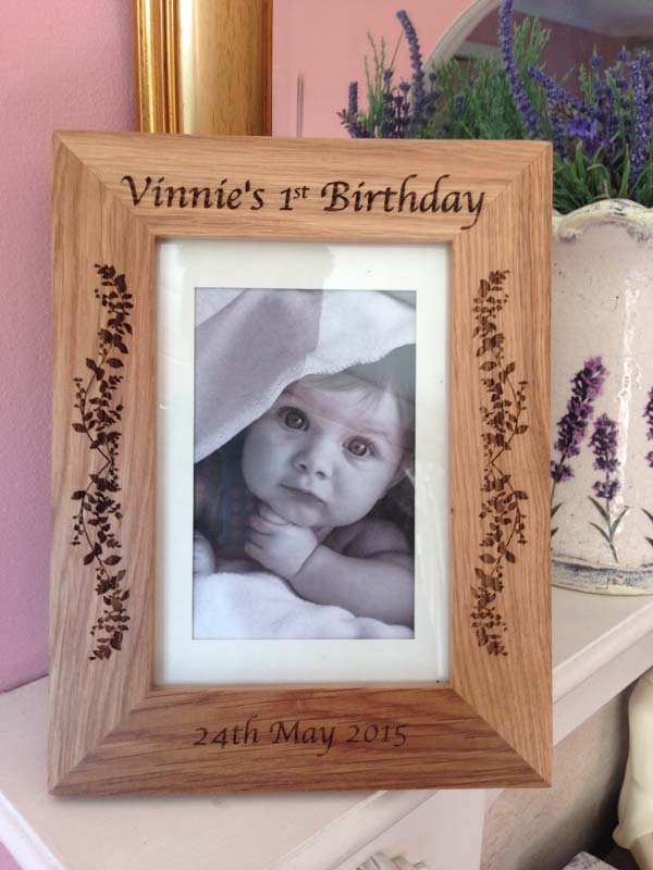 birthday personalised oak photo frame bespoke