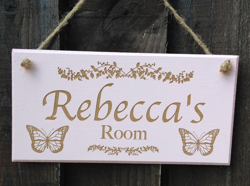 personalised bedroom door sign in pink