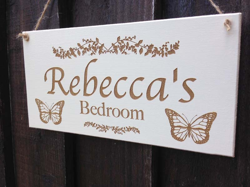 personalised girls bedroom door sign with butterfly side