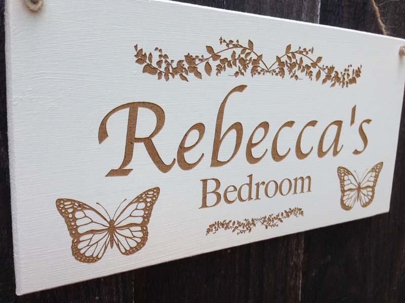 personalised girls bedroom door sign with butterfly side2