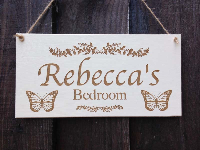 personalised girls bedroom door sign with butterfly