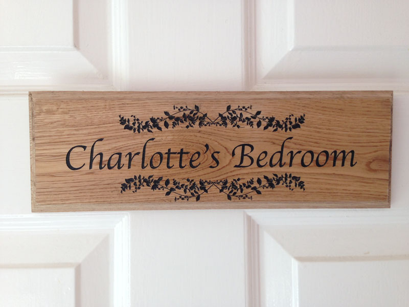 personalised oak bedroom door sign