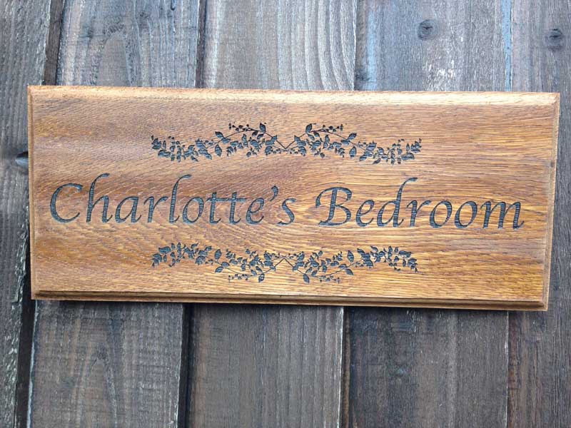 personalised oak bedroom door signs dark
