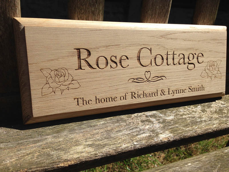 personalised oak sign rose cottage