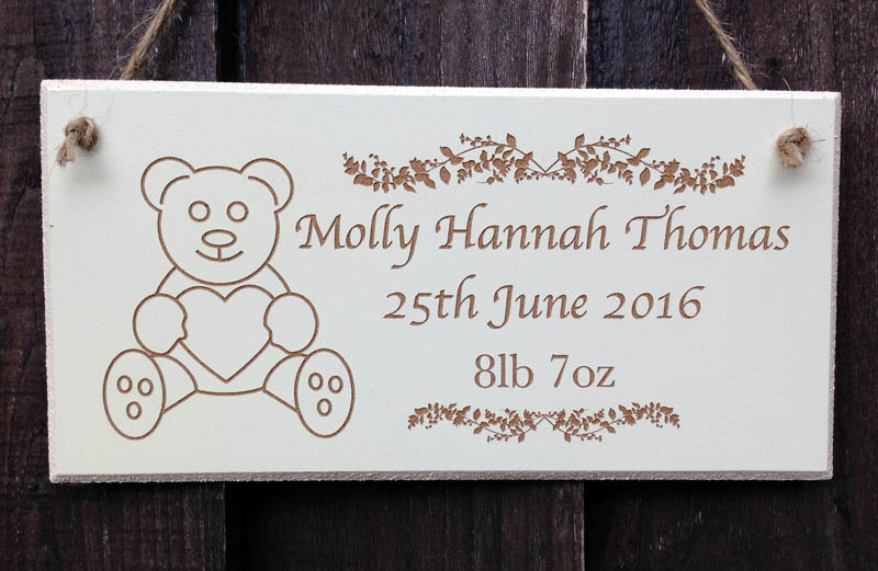 personalised wooden christening signs