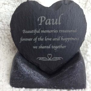slate heart memorial in stand