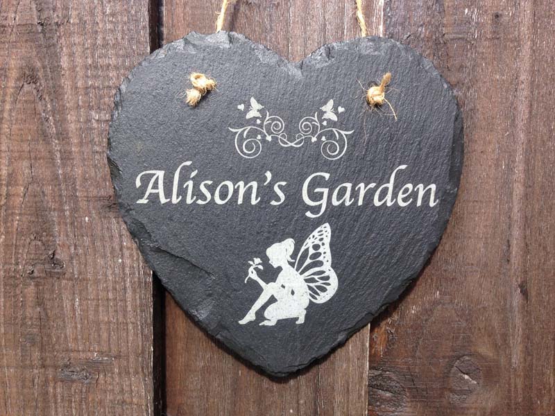 Fairy Design Personalised Slate Hanging Heart Plaque