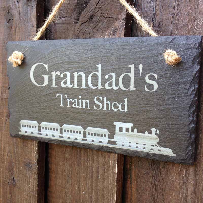 slate garden shed sign train