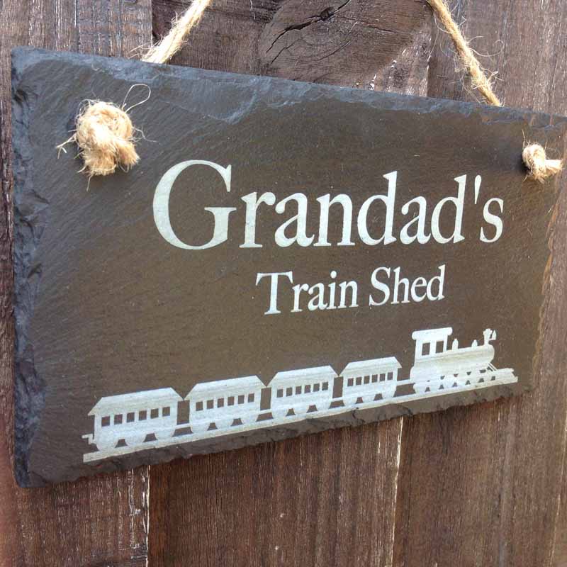 slate garden shed sign with train 2