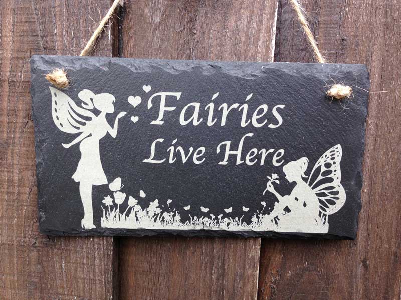 Fairies Live Here Garden Sign In Slate, Fairy Garden Signs Uk