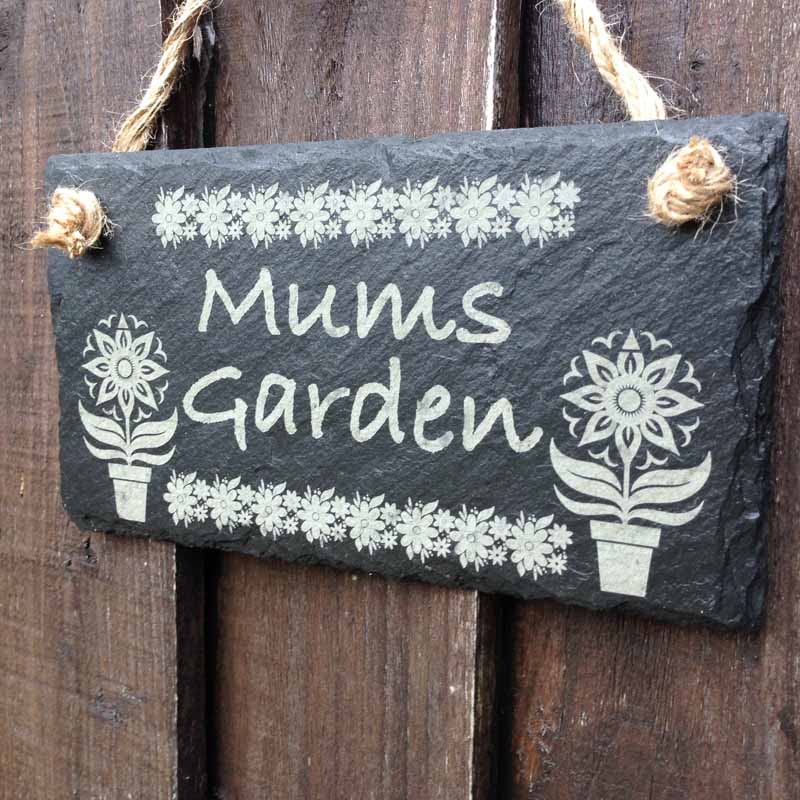 slate garden signs with flowers